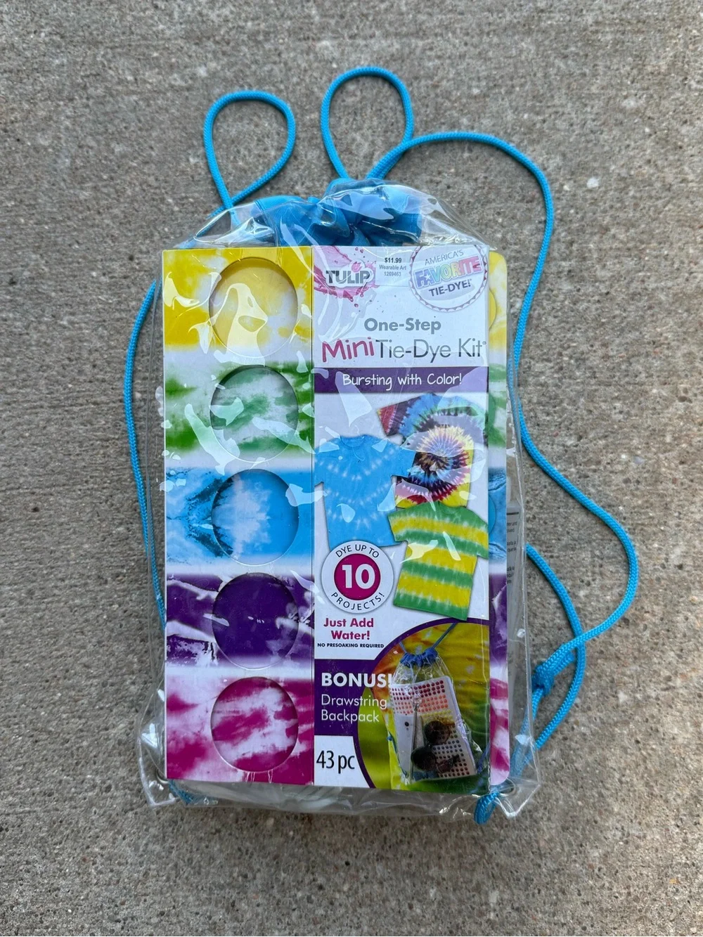 One-Step Mini Tie-Dye Kit with Blue Drawstring Backpack